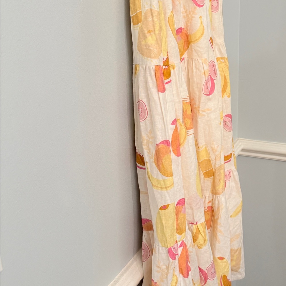 Charlie Holiday Fruit Print Tiered Maxi Skirt M Linen Blend plus J. Crew Tee - Picture 8 of 13